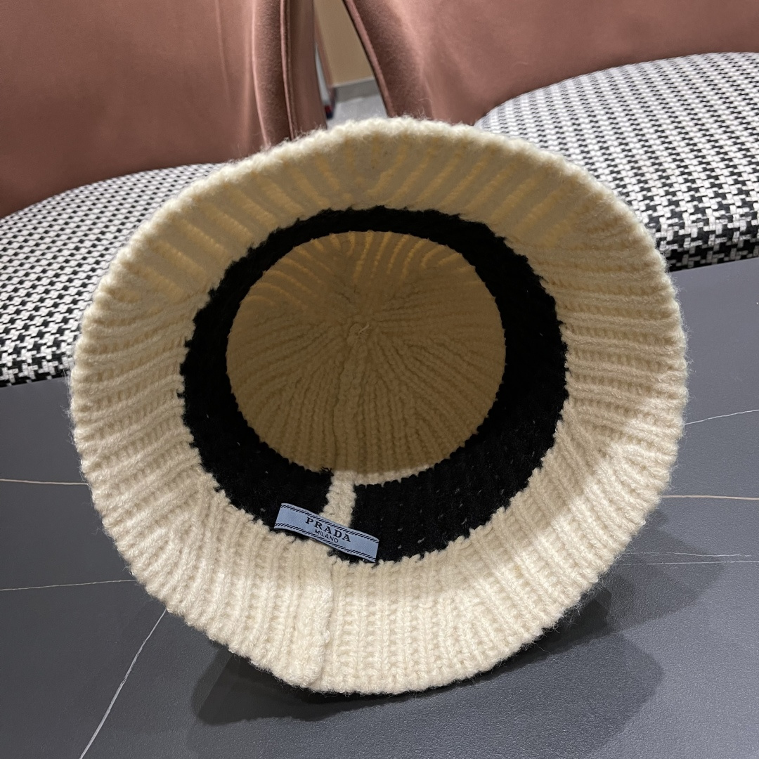  普拉达 日系纯色针织镂空渔夫帽子女秋冬季2025新款盆帽