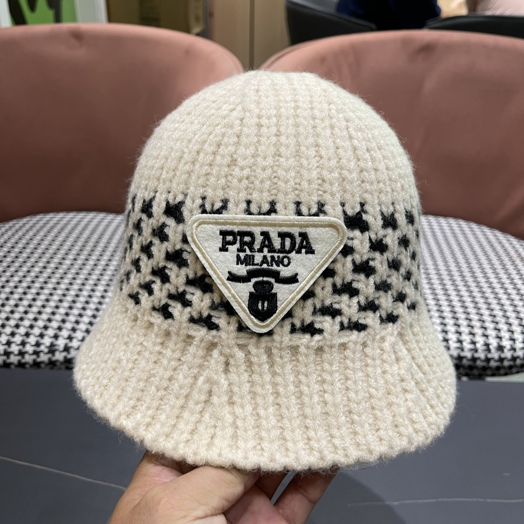 普拉达 日系纯色针织镂空渔夫帽子女秋冬季2025新款盆帽