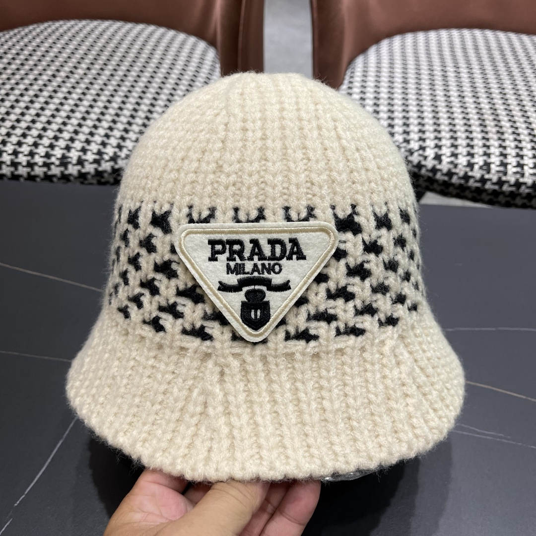  普拉达 日系纯色针织镂空渔夫帽子女秋冬季2025新款盆帽