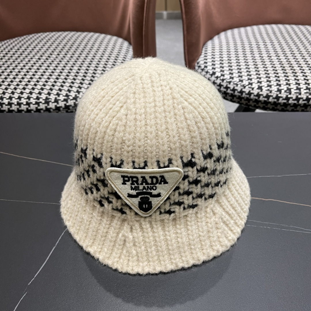  普拉达 日系纯色针织镂空渔夫帽子女秋冬季2025新款盆帽