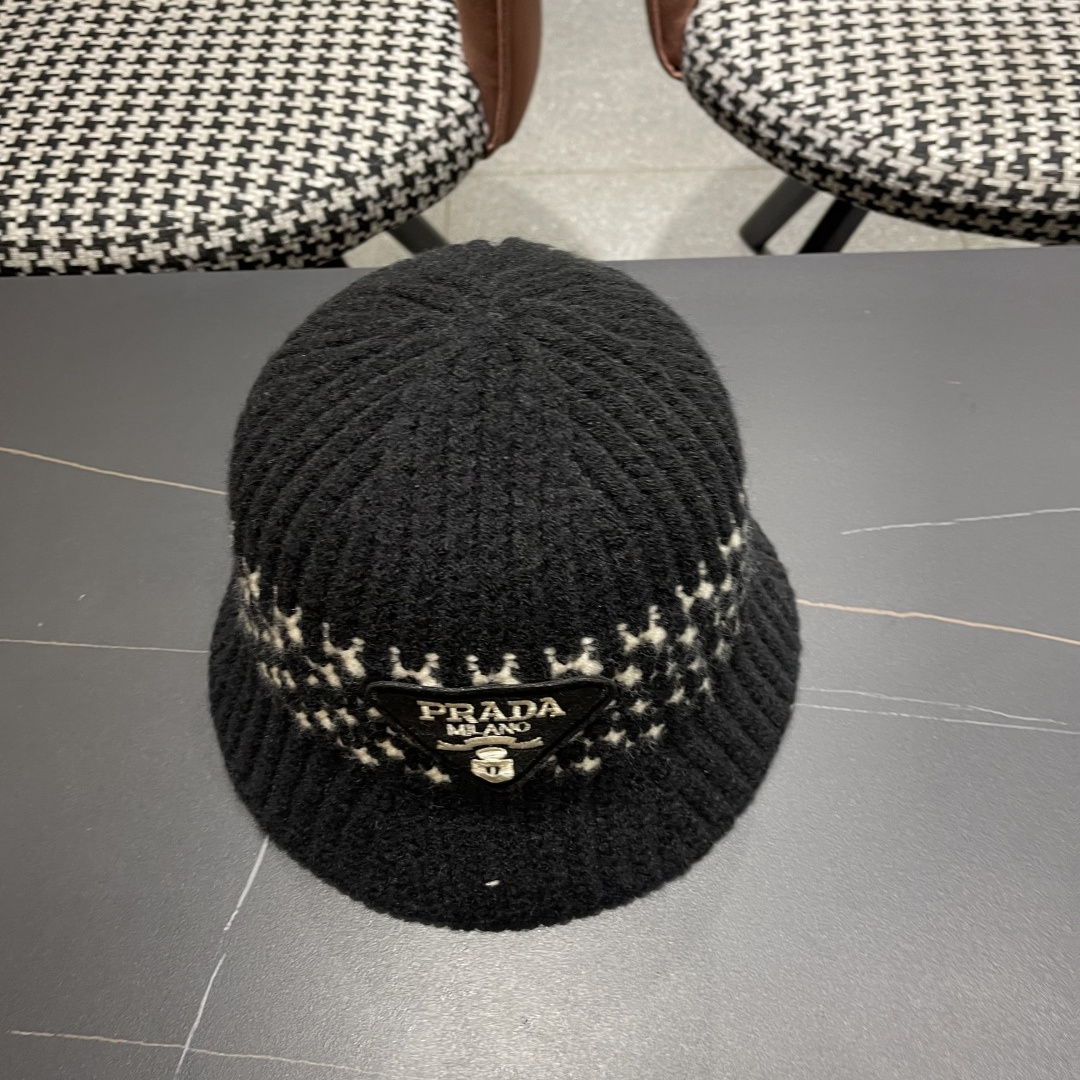  普拉达 日系纯色针织镂空渔夫帽子女秋冬季2025新款盆帽