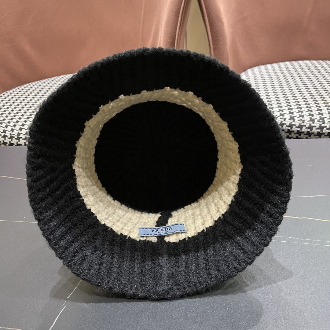  普拉达 日系纯色针织镂空渔夫帽子女秋冬季2025新款盆帽