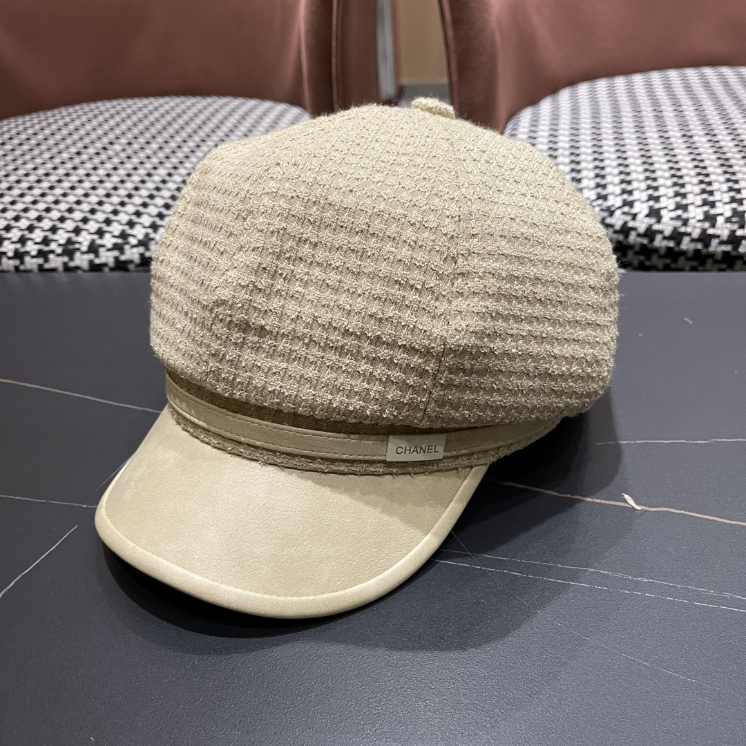  香奈儿2025新款时尚华夫格皮檐八角帽子女
秋季街头逛街简约时尚贝雷帽潮