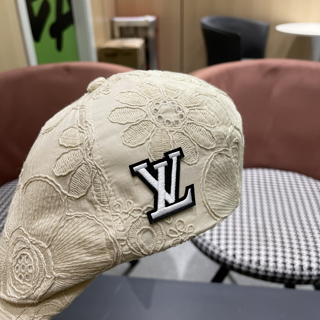  Lv路易威登 美式复古刺绣前进帽女春夏季休闲轻薄户外出游鸭舌贝雷帽显脸小潮