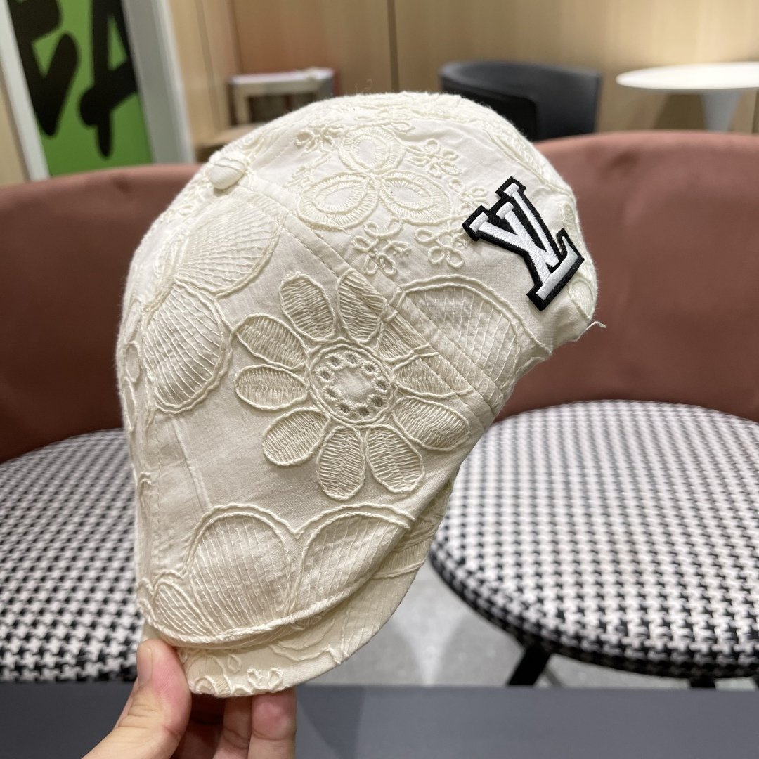  Lv路易威登 美式复古刺绣前进帽女春夏季休闲轻薄户外出游鸭舌贝雷帽显脸小潮