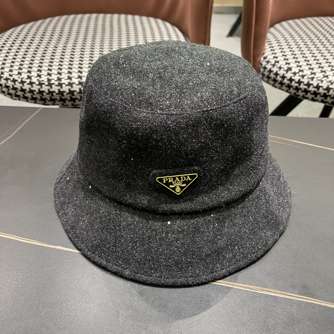 普拉达 黑钻亮线隐闪渔夫帽夏透气女帽子柔软显脸小遮阳帽韩版百搭黑盆帽