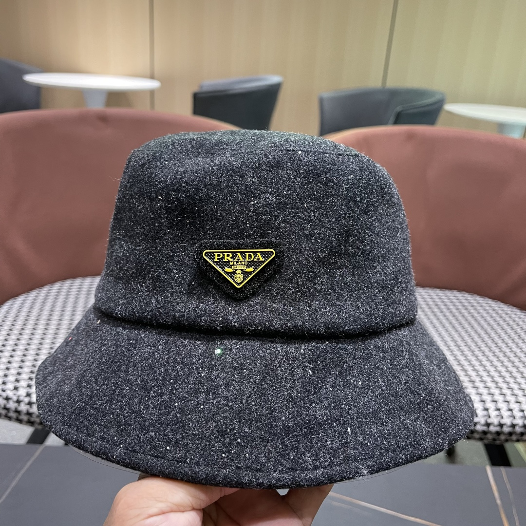 普拉达 黑钻亮线隐闪渔夫帽夏透气女帽子柔软显脸小遮阳帽韩版百搭黑盆帽