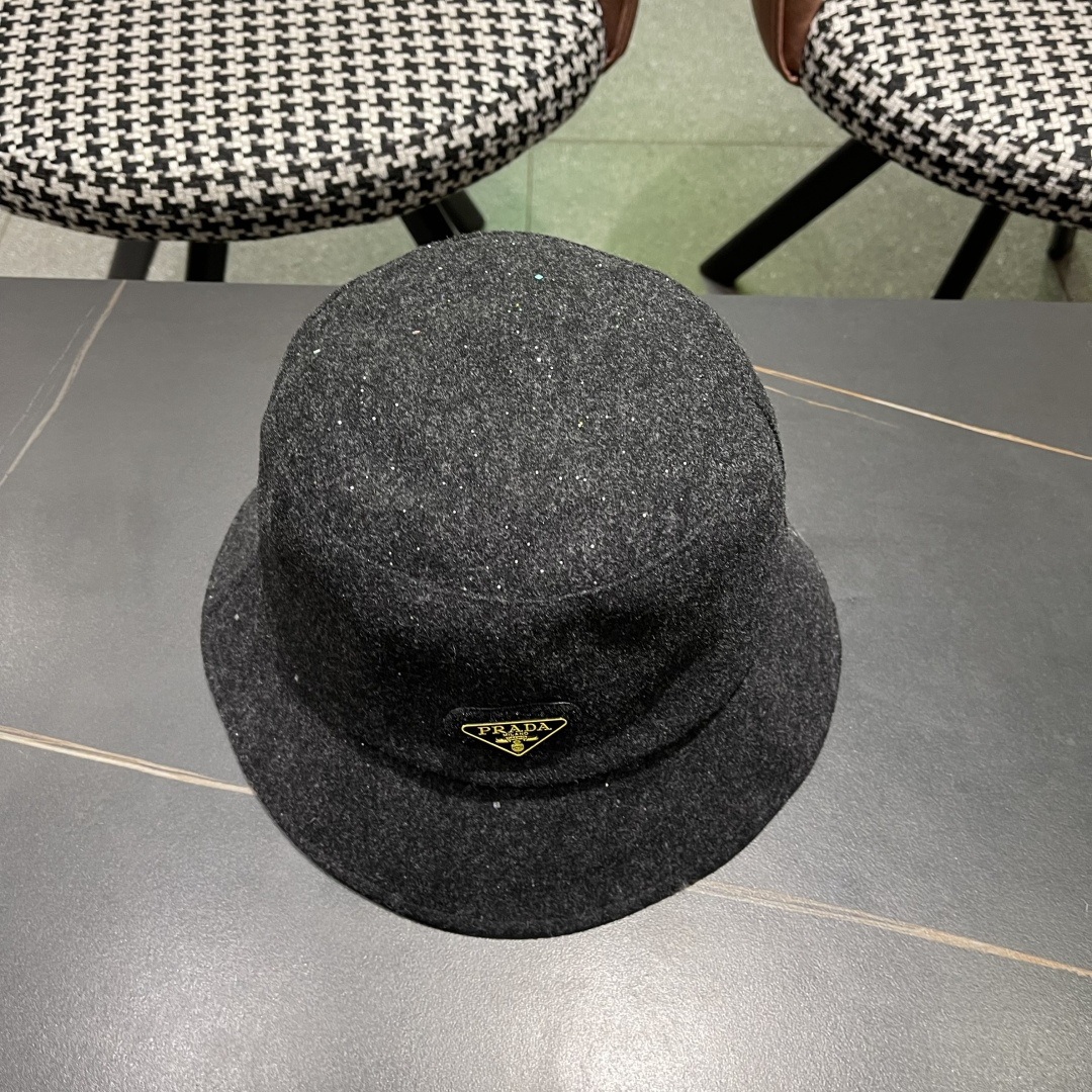普拉达 黑钻亮线隐闪渔夫帽夏透气女帽子柔软显脸小遮阳帽韩版百搭黑盆帽
