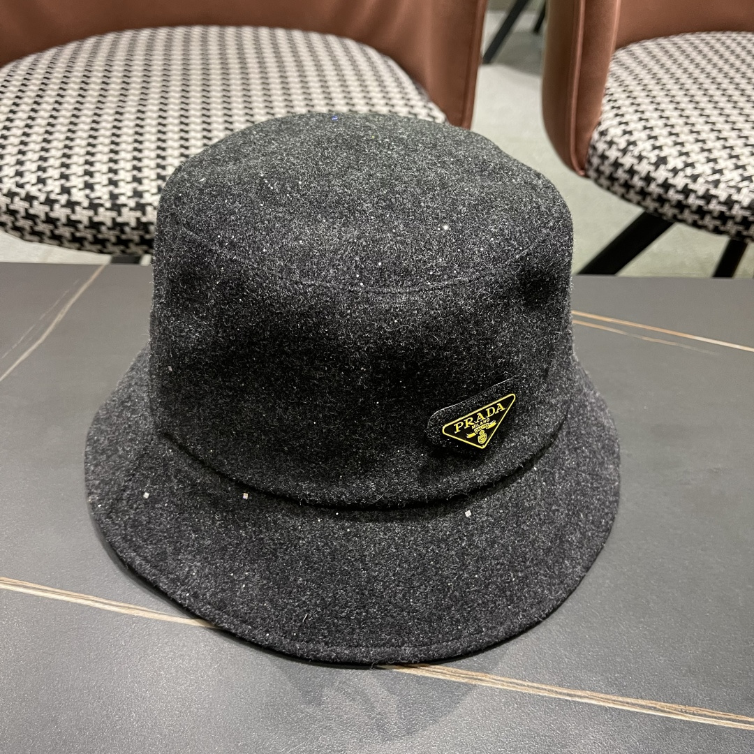 普拉达 黑钻亮线隐闪渔夫帽夏透气女帽子柔软显脸小遮阳帽韩版百搭黑盆帽