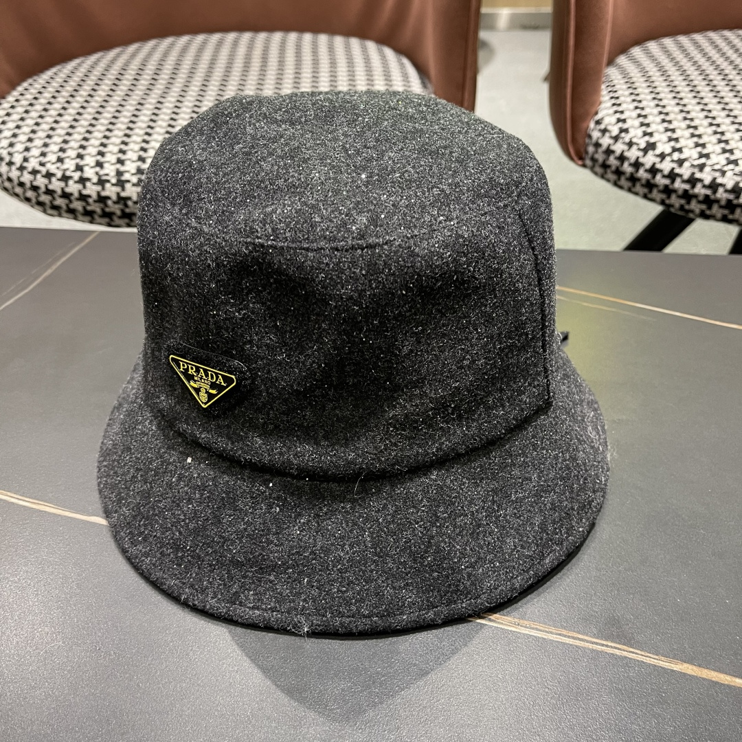 普拉达 黑钻亮线隐闪渔夫帽夏透气女帽子柔软显脸小遮阳帽韩版百搭黑盆帽