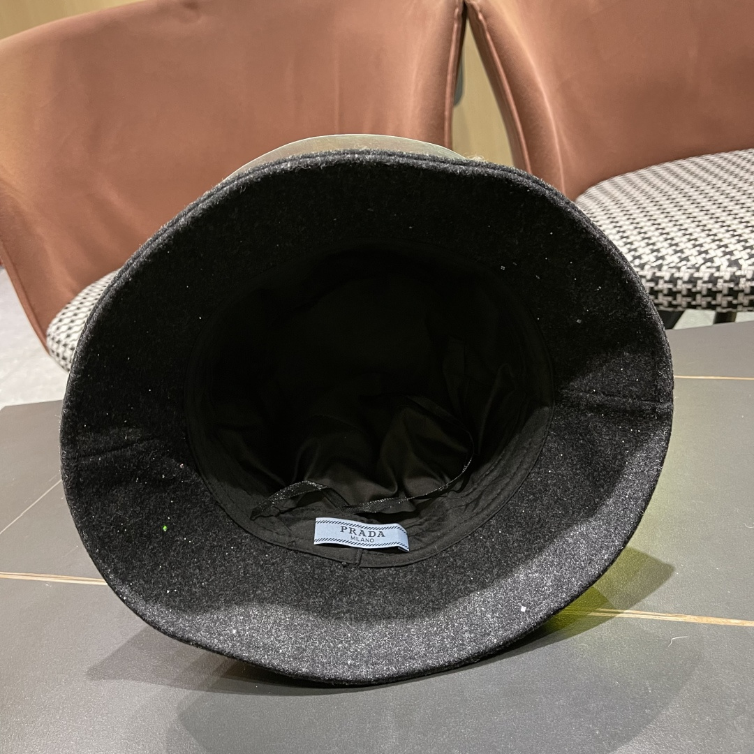 普拉达 黑钻亮线隐闪渔夫帽夏透气女帽子柔软显脸小遮阳帽韩版百搭黑盆帽