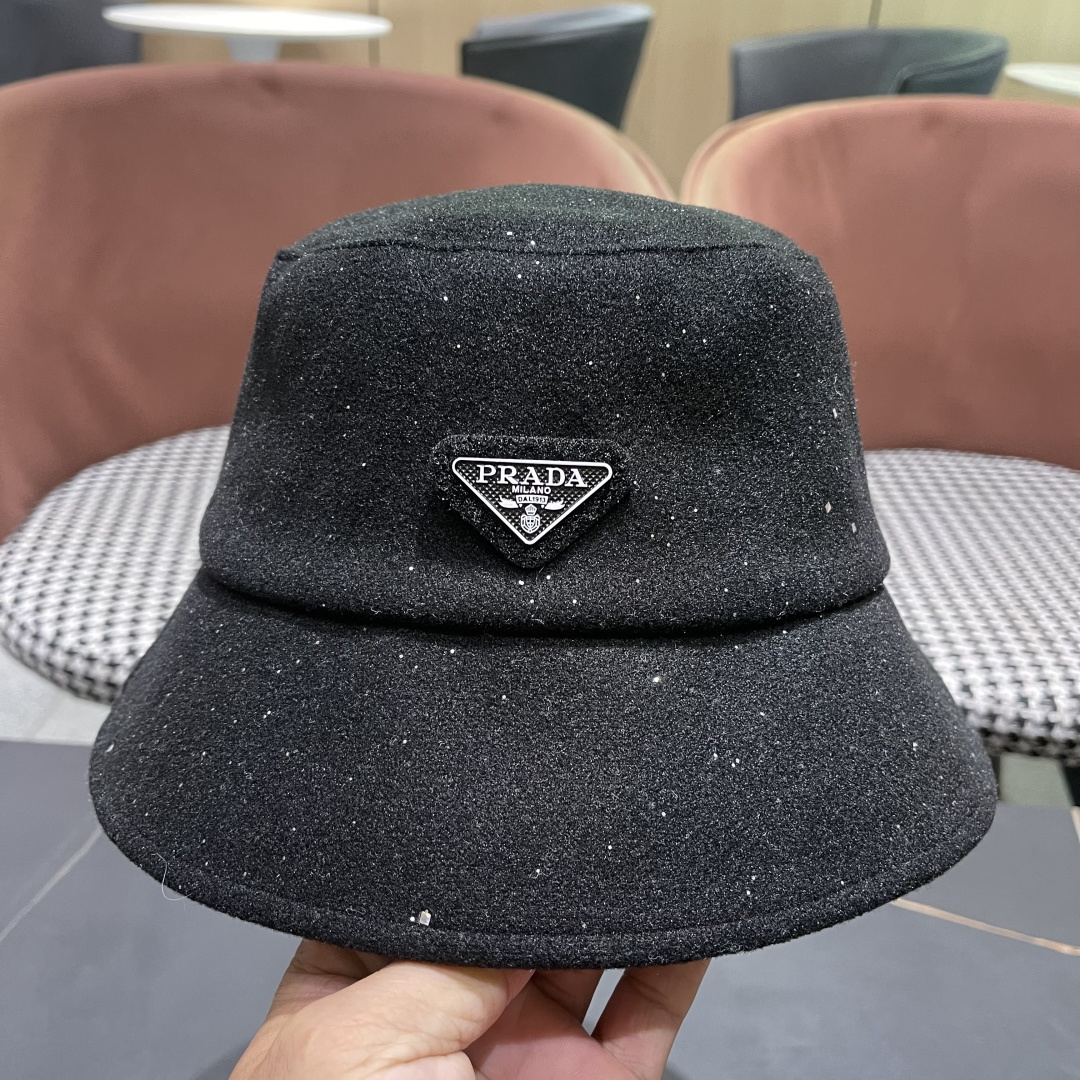 普拉达 黑钻亮线隐闪渔夫帽夏透气女帽子柔软显脸小遮阳帽韩版百搭黑盆帽