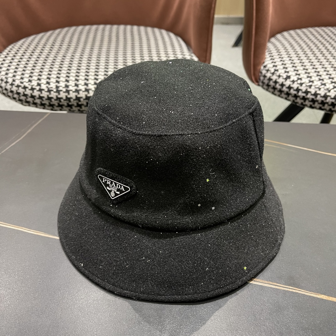 普拉达 黑钻亮线隐闪渔夫帽夏透气女帽子柔软显脸小遮阳帽韩版百搭黑盆帽