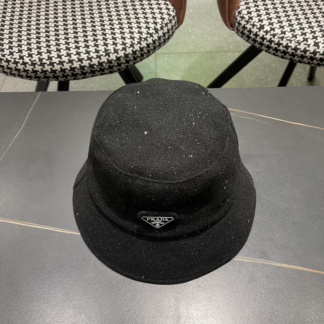 普拉达 黑钻亮线隐闪渔夫帽夏透气女帽子柔软显脸小遮阳帽韩版百搭黑盆帽