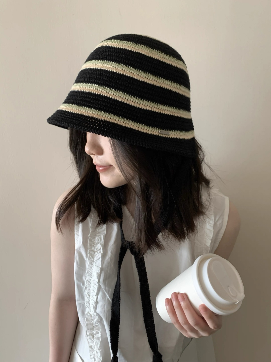  蒙囗 早秋新款条纹渔夫帽女韩版高级感百搭时尚显脸小盆帽遮阳帽防晒帽