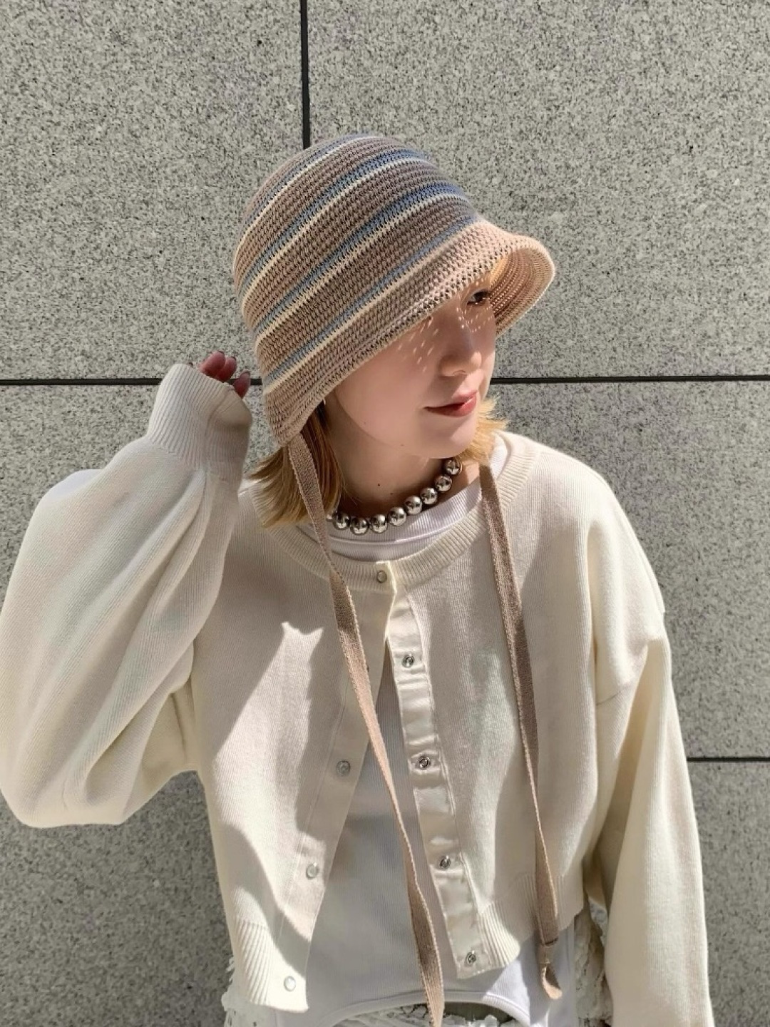  蒙囗 早秋新款条纹渔夫帽女韩版高级感百搭时尚显脸小盆帽遮阳帽防晒帽