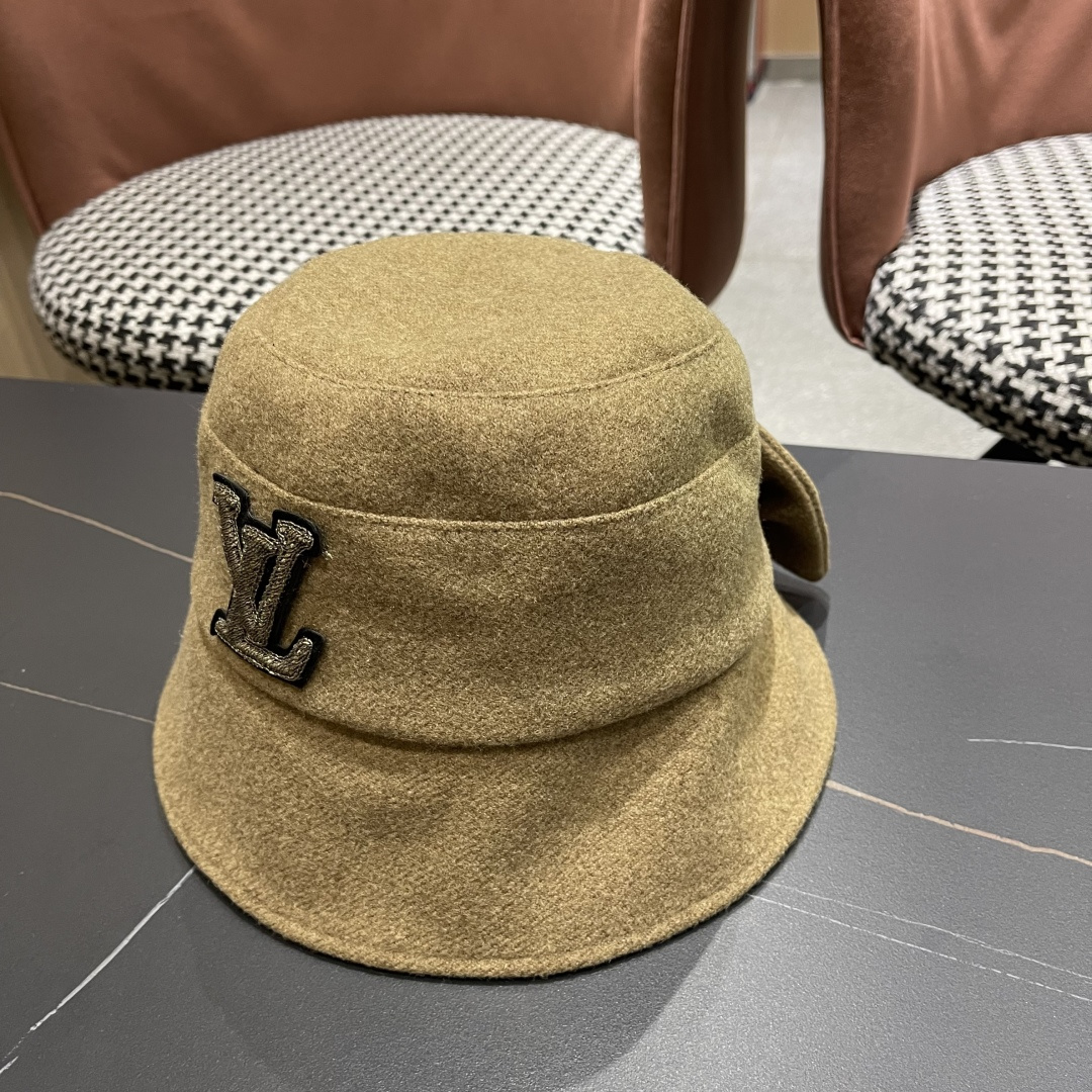  Lv路易威登渔夫帽女秋冬季2025新款毛绒冷帽子大头围显脸小加厚保暖鱼夫盆帽