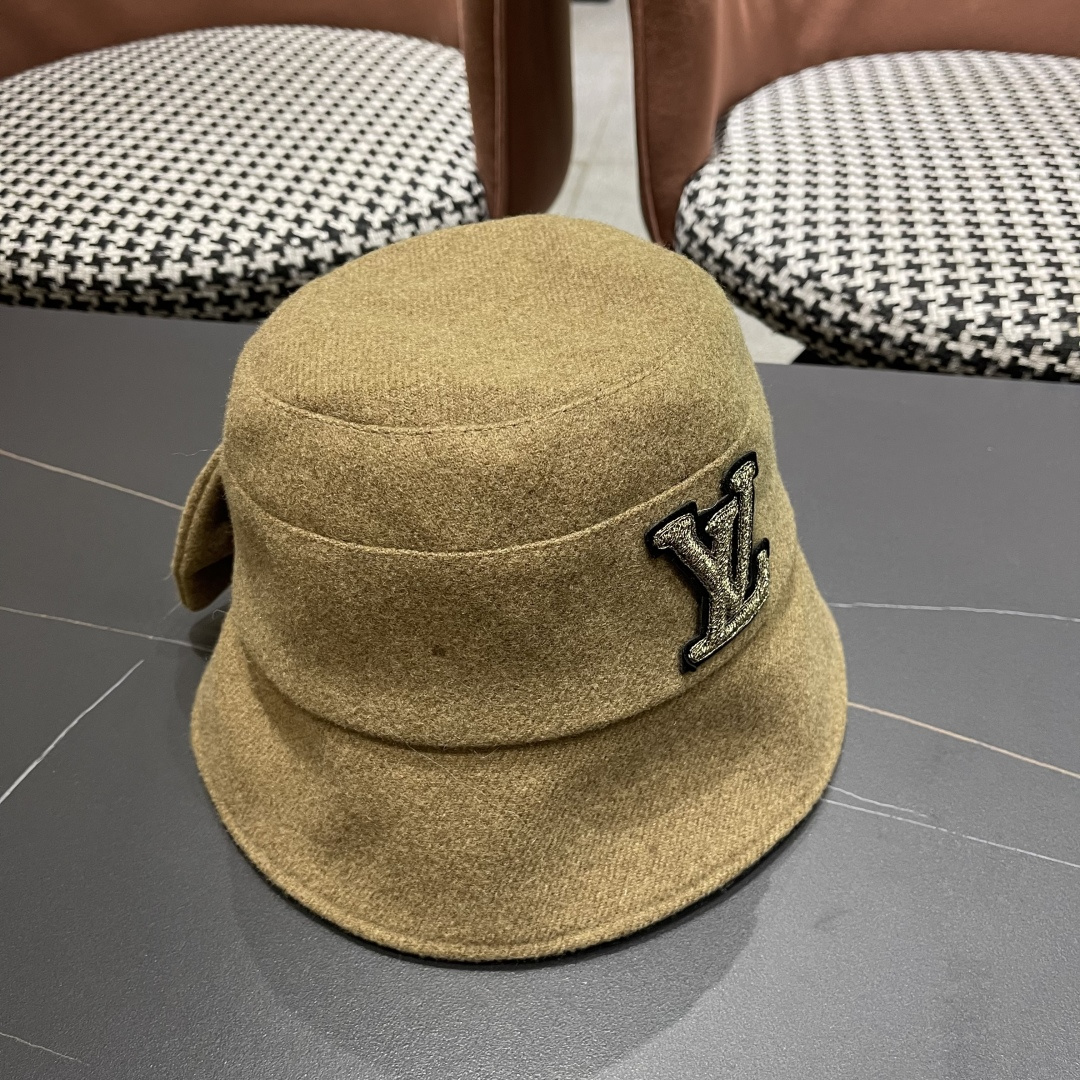  Lv路易威登渔夫帽女秋冬季2025新款毛绒冷帽子大头围显脸小加厚保暖鱼夫盆帽