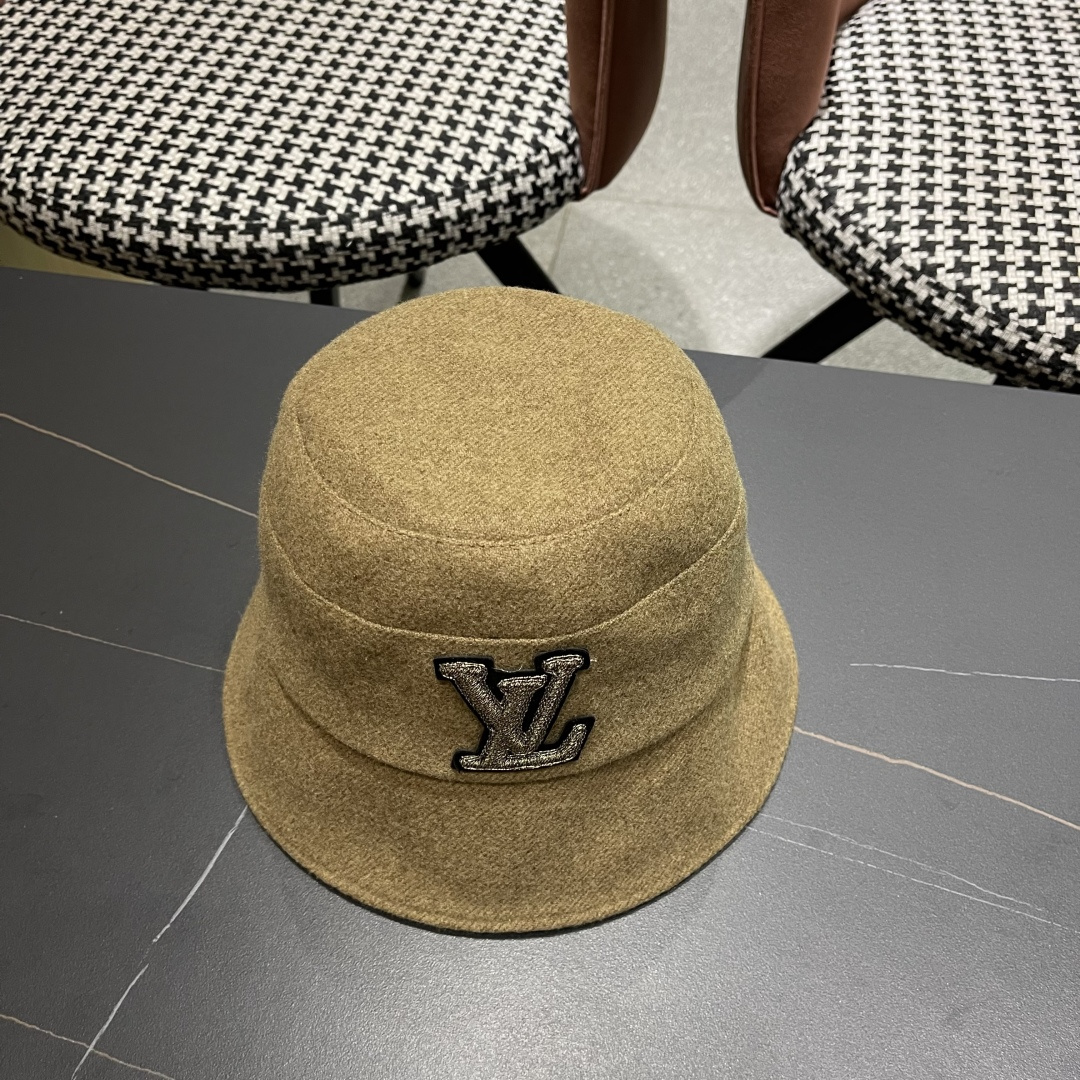  Lv路易威登渔夫帽女秋冬季2025新款毛绒冷帽子大头围显脸小加厚保暖鱼夫盆帽