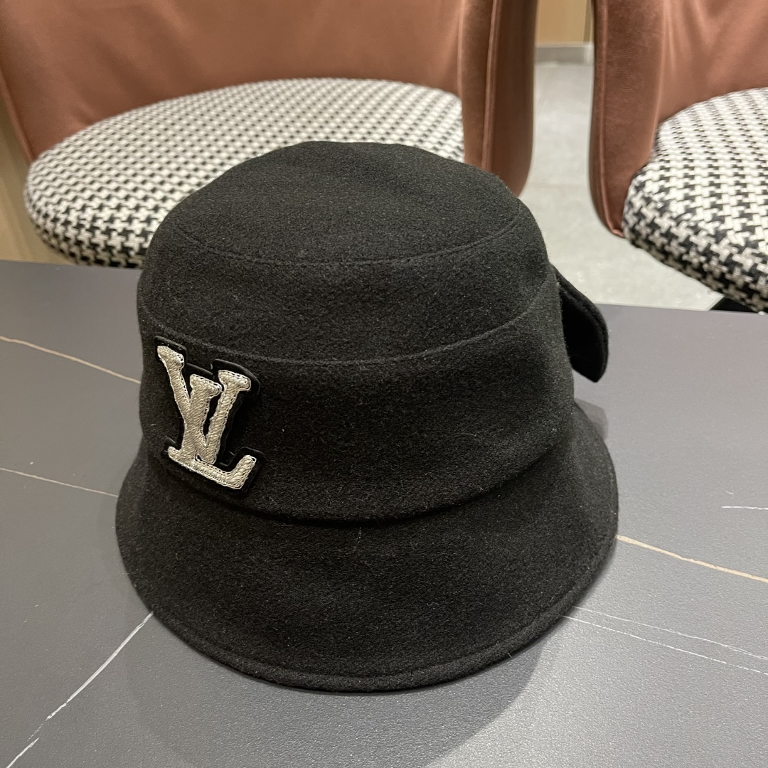  Lv路易威登渔夫帽女秋冬季2025新款毛绒冷帽子大头围显脸小加厚保暖鱼夫盆帽