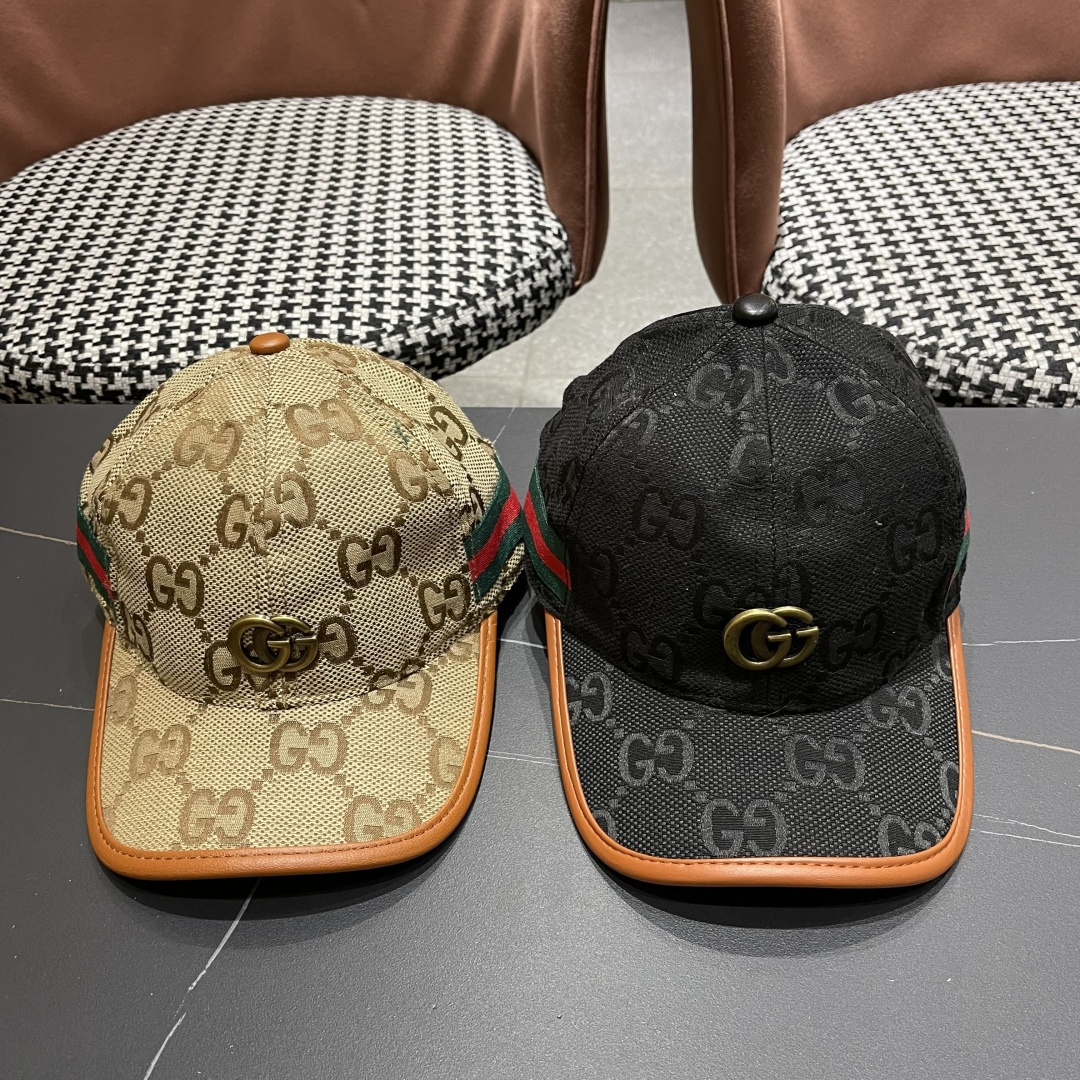 Gucci古奇新款原单棒球帽， 大双G，专柜11开模订制，原版帆布面料+头层牛皮，基础头围56，贴片可