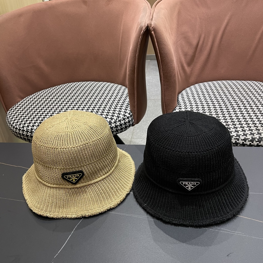  普拉达Prada是2025渔夫帽子女秋冬季大头围显脸小手工毛线帽针织护耳帽