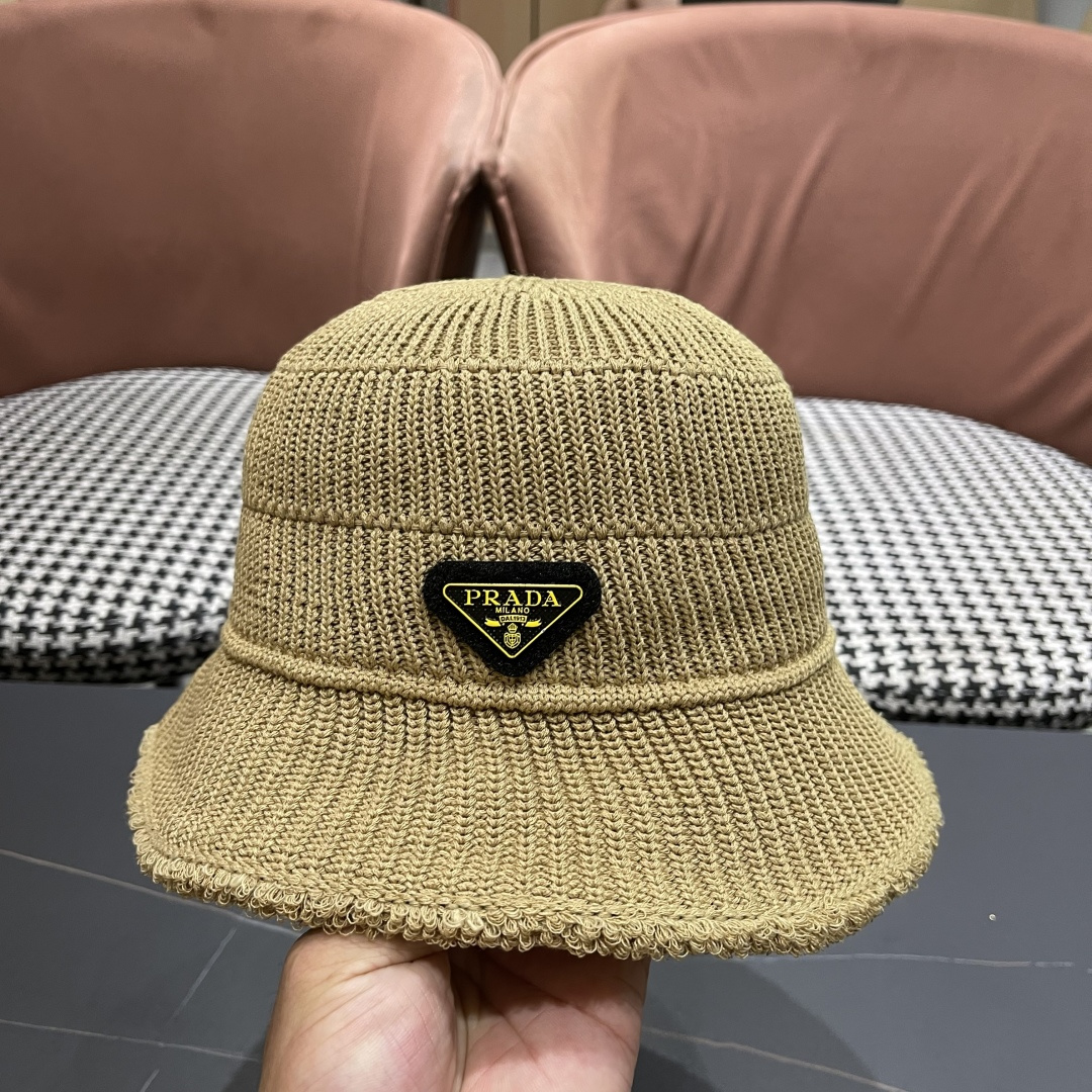  普拉达Prada是2025渔夫帽子女秋冬季大头围显脸小手工毛线帽针织护耳帽