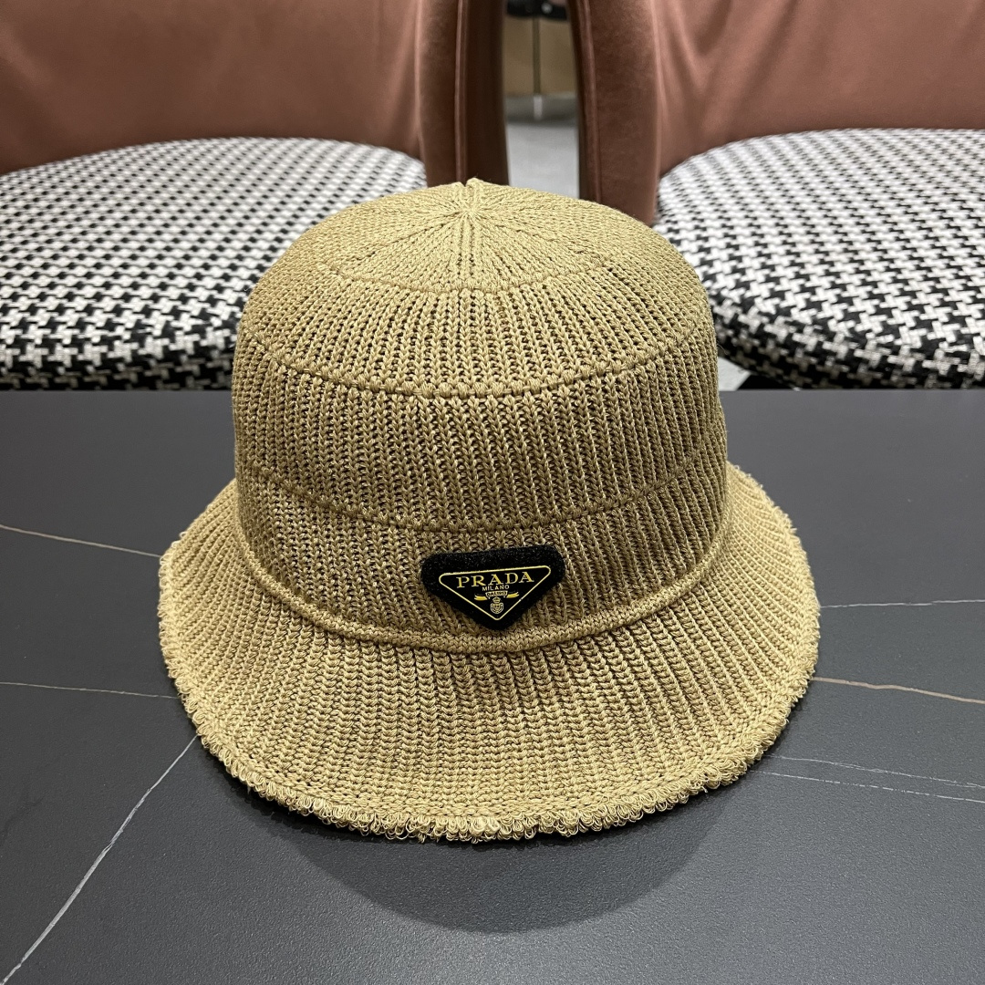  普拉达Prada是2025渔夫帽子女秋冬季大头围显脸小手工毛线帽针织护耳帽