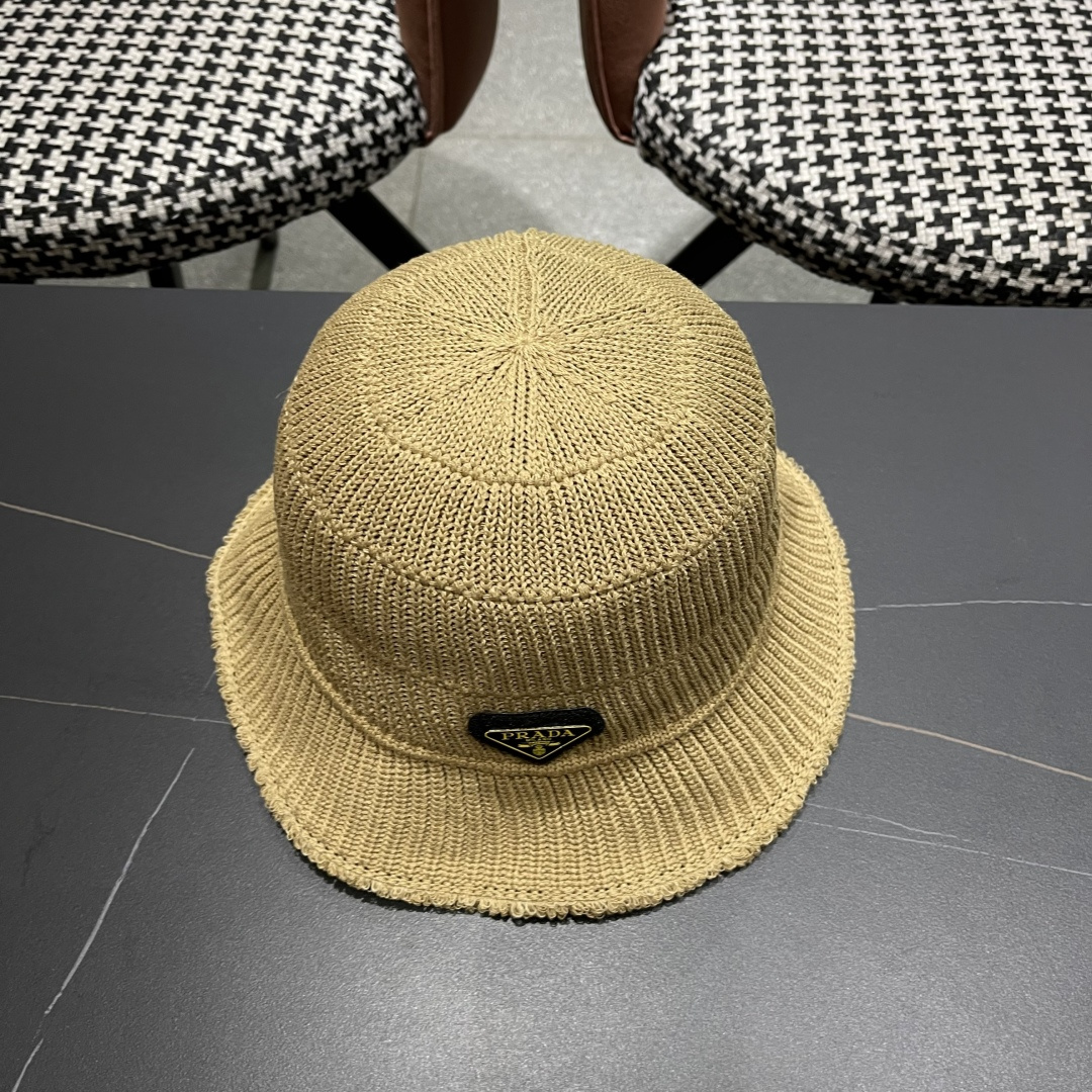  普拉达Prada是2025渔夫帽子女秋冬季大头围显脸小手工毛线帽针织护耳帽