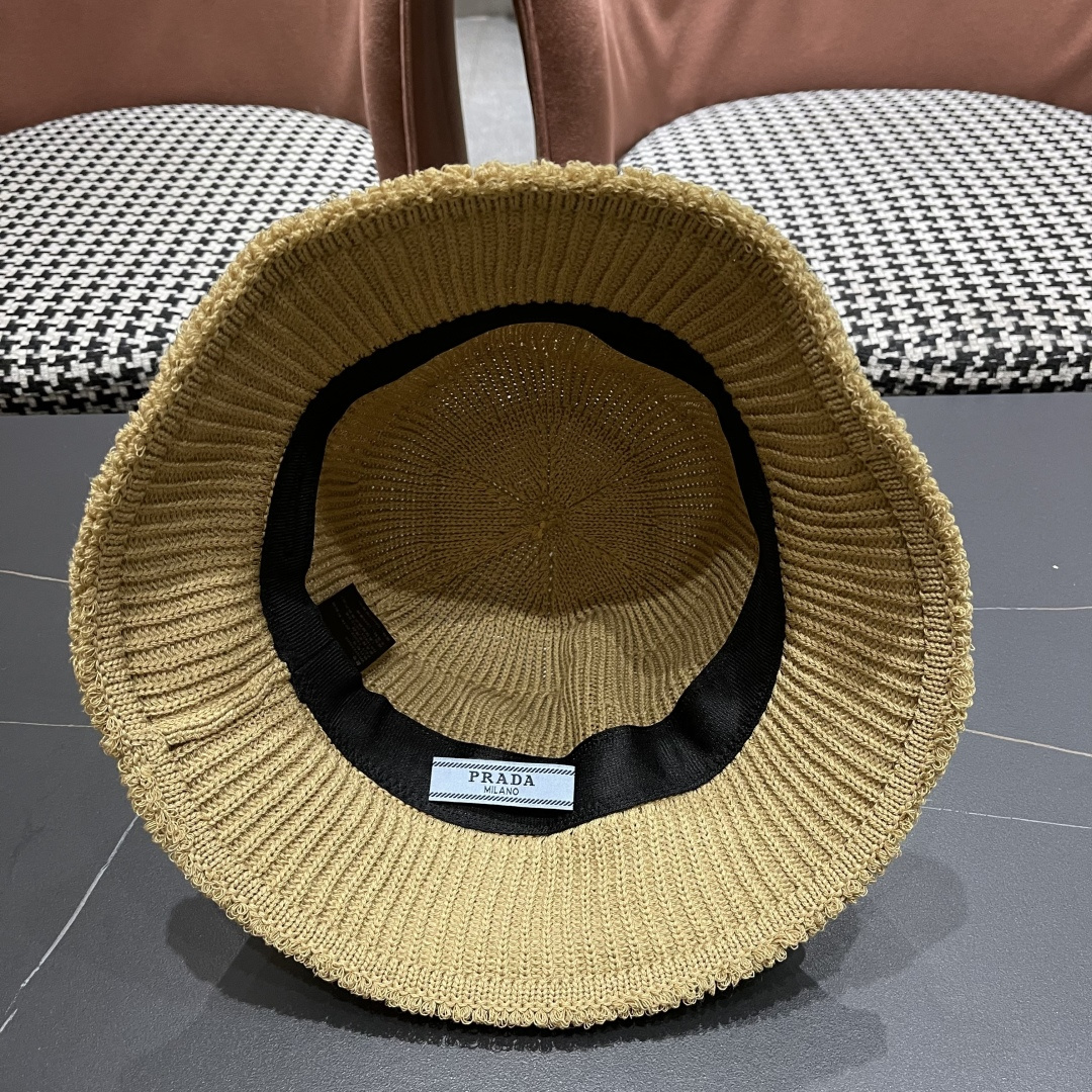  普拉达Prada是2025渔夫帽子女秋冬季大头围显脸小手工毛线帽针织护耳帽