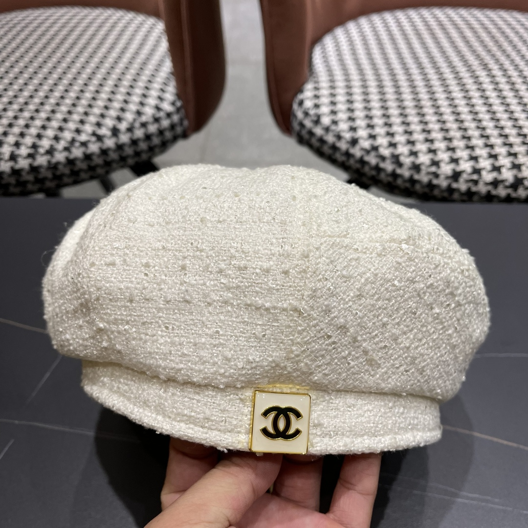  香奈儿秋冬季新款纯色花朵贝雷帽子女时尚百搭气质显脸小蓓蕾帽