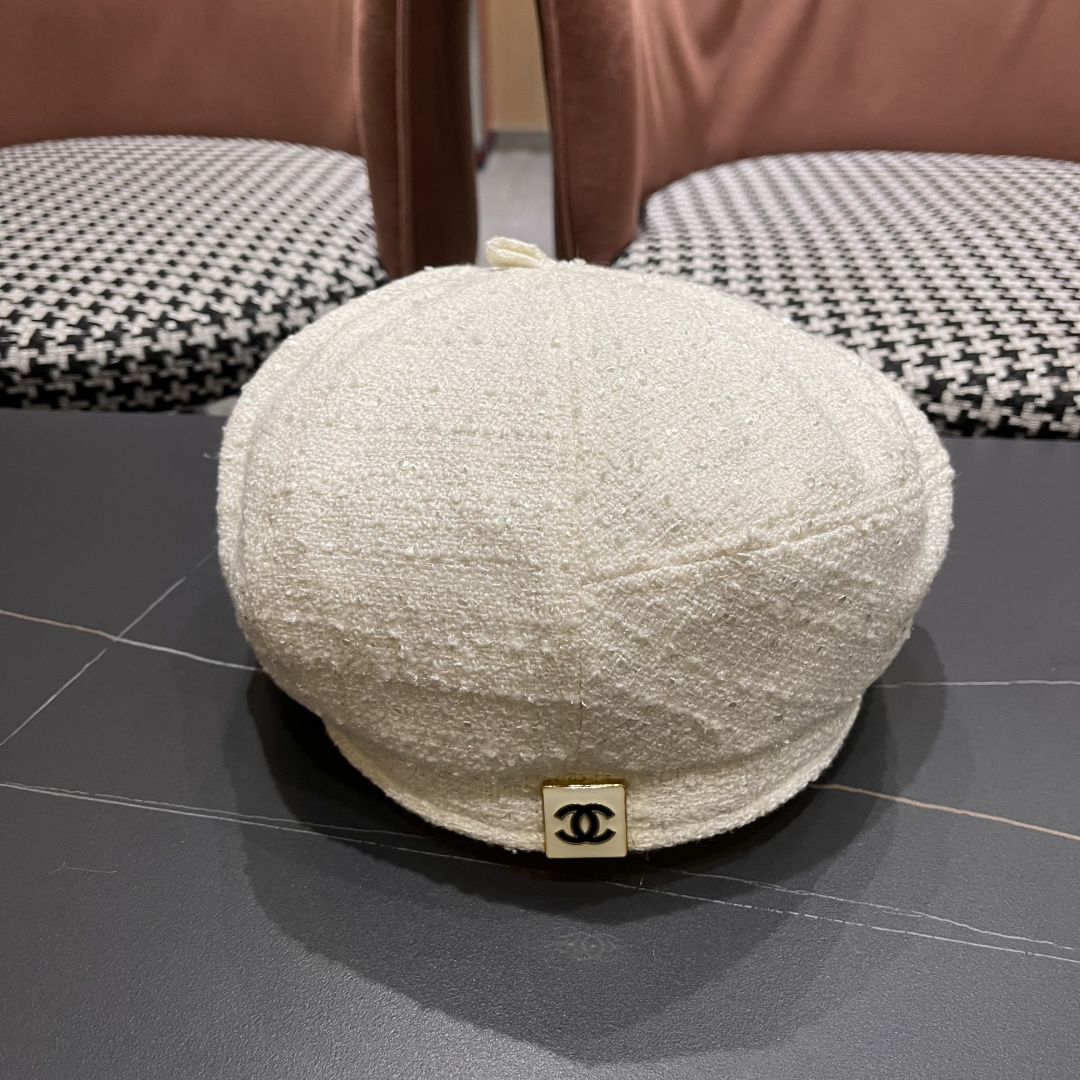  香奈儿秋冬季新款纯色花朵贝雷帽子女时尚百搭气质显脸小蓓蕾帽