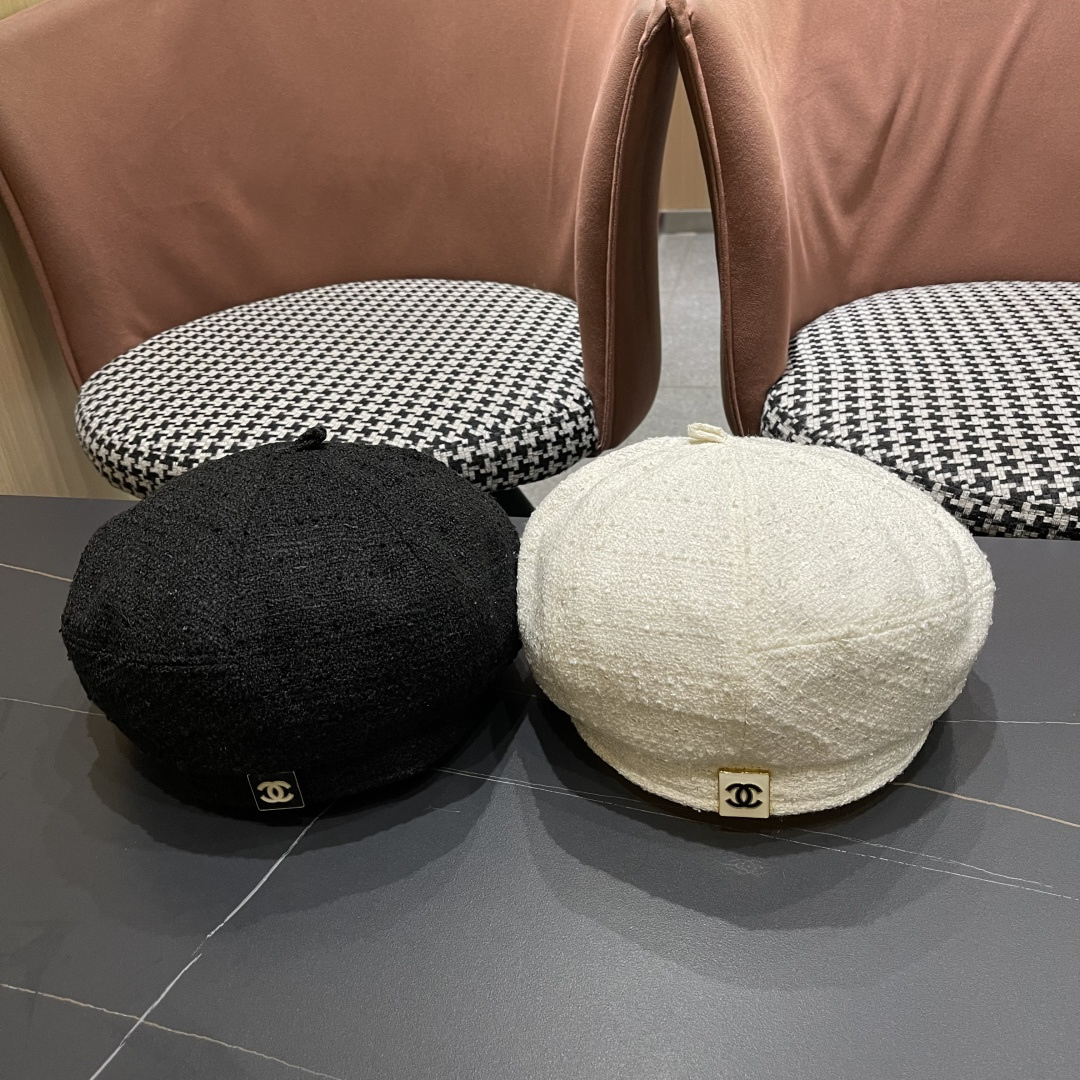  香奈儿秋冬季新款纯色花朵贝雷帽子女时尚百搭气质显脸小蓓蕾帽