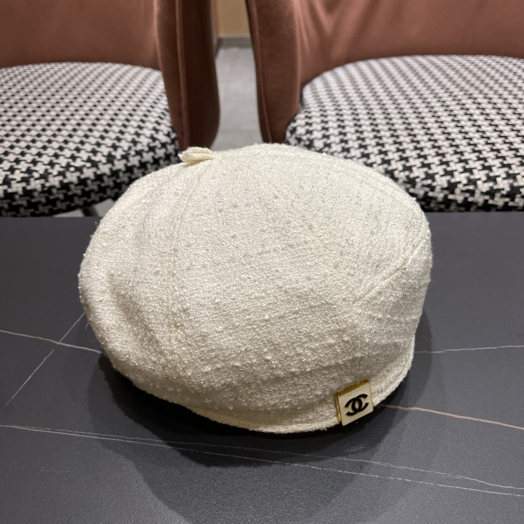  香奈儿秋冬季新款纯色花朵贝雷帽子女时尚百搭气质显脸小蓓蕾帽