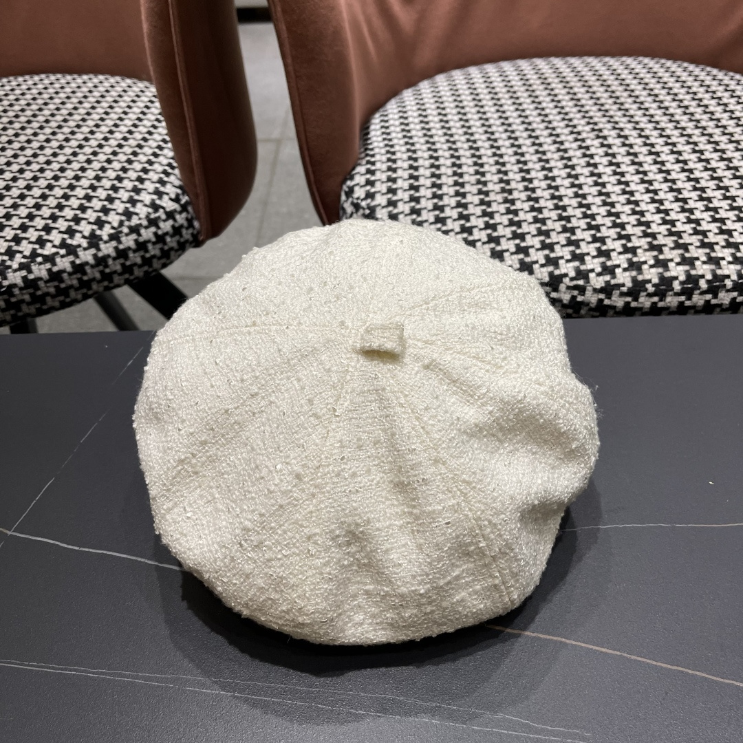  香奈儿秋冬季新款纯色花朵贝雷帽子女时尚百搭气质显脸小蓓蕾帽