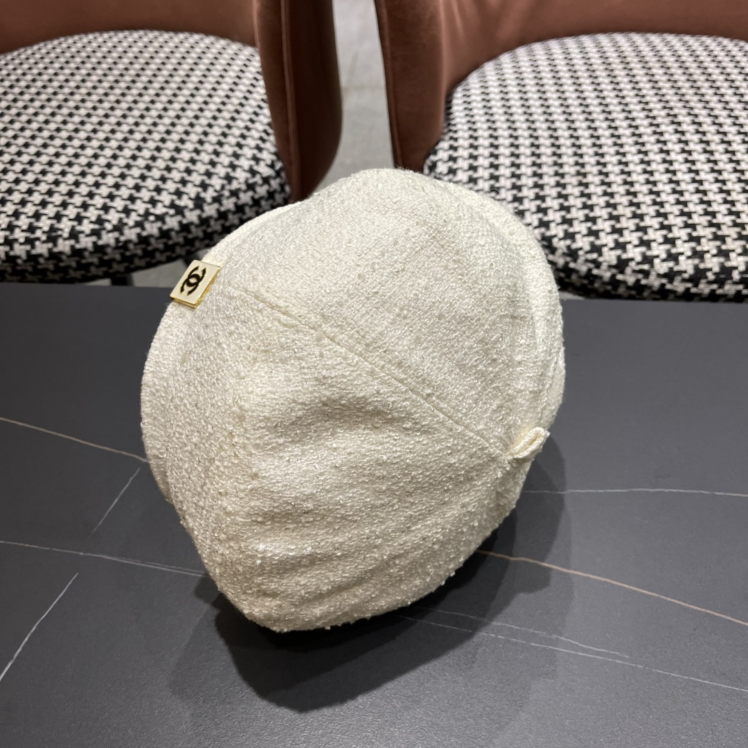  香奈儿秋冬季新款纯色花朵贝雷帽子女时尚百搭气质显脸小蓓蕾帽