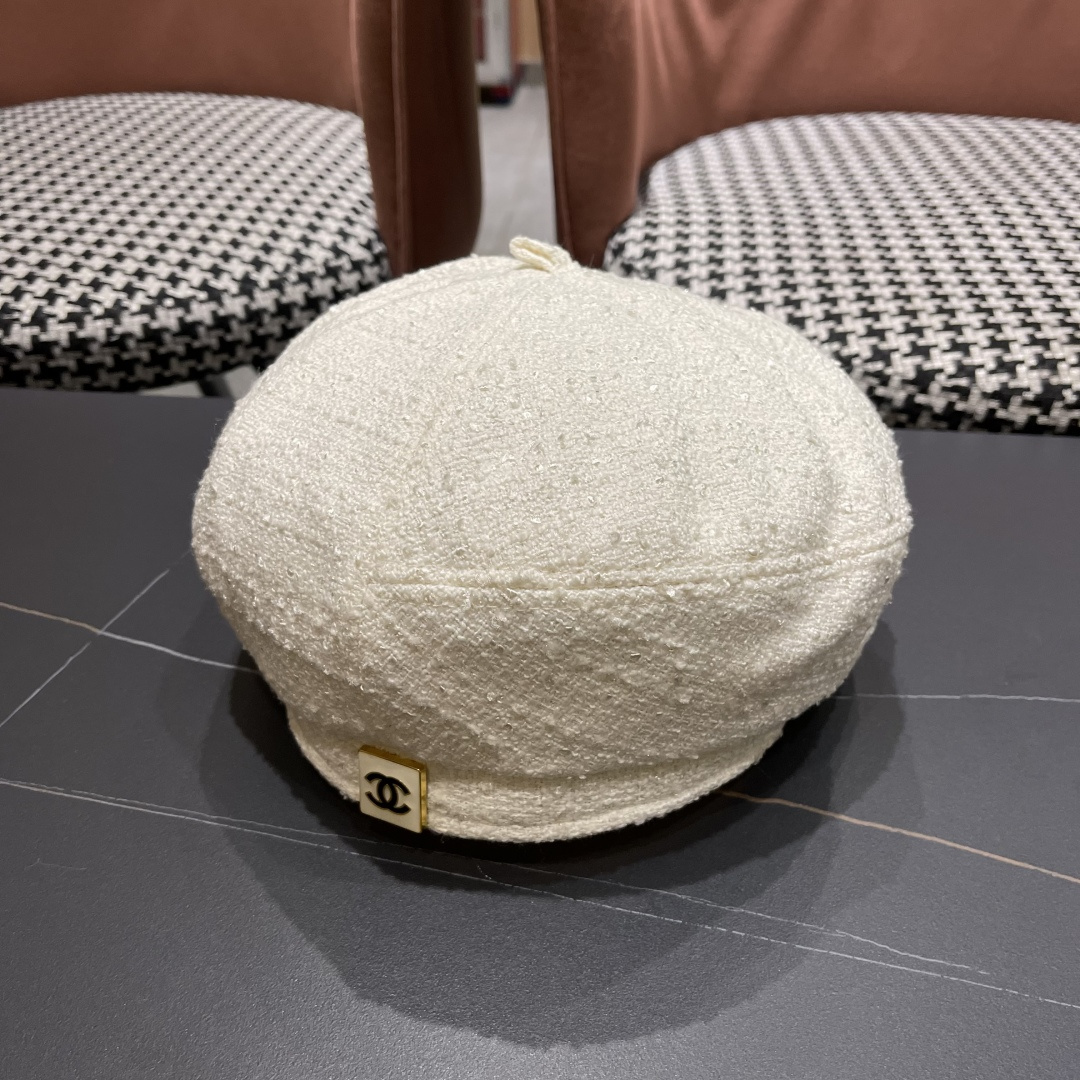  香奈儿秋冬季新款纯色花朵贝雷帽子女时尚百搭气质显脸小蓓蕾帽
