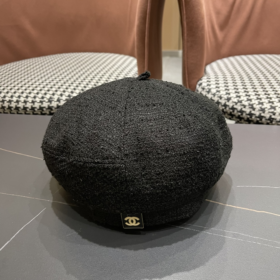  香奈儿秋冬季新款纯色花朵贝雷帽子女时尚百搭气质显脸小蓓蕾帽