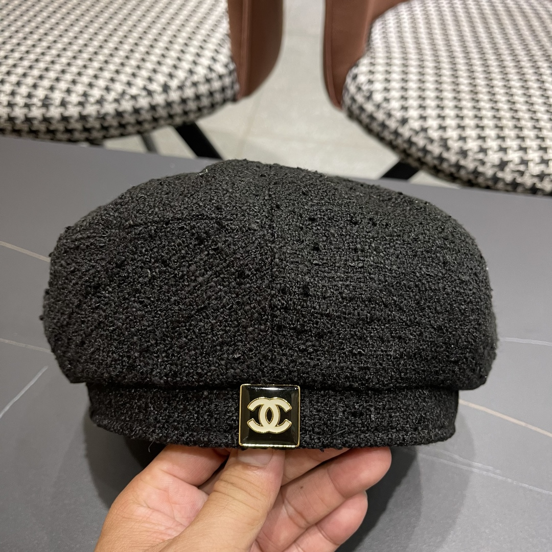  香奈儿秋冬季新款纯色花朵贝雷帽子女时尚百搭气质显脸小蓓蕾帽