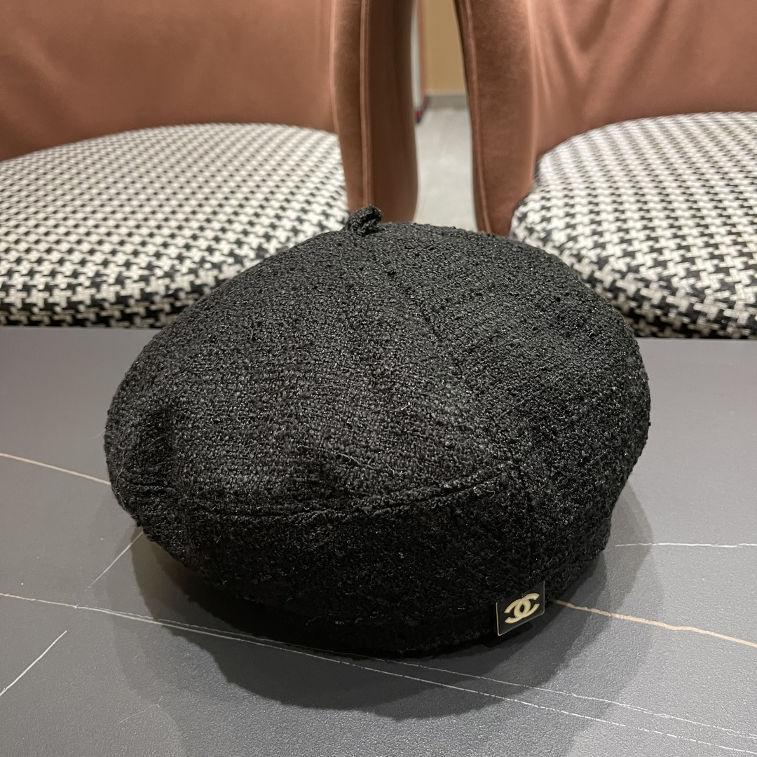  香奈儿秋冬季新款纯色花朵贝雷帽子女时尚百搭气质显脸小蓓蕾帽