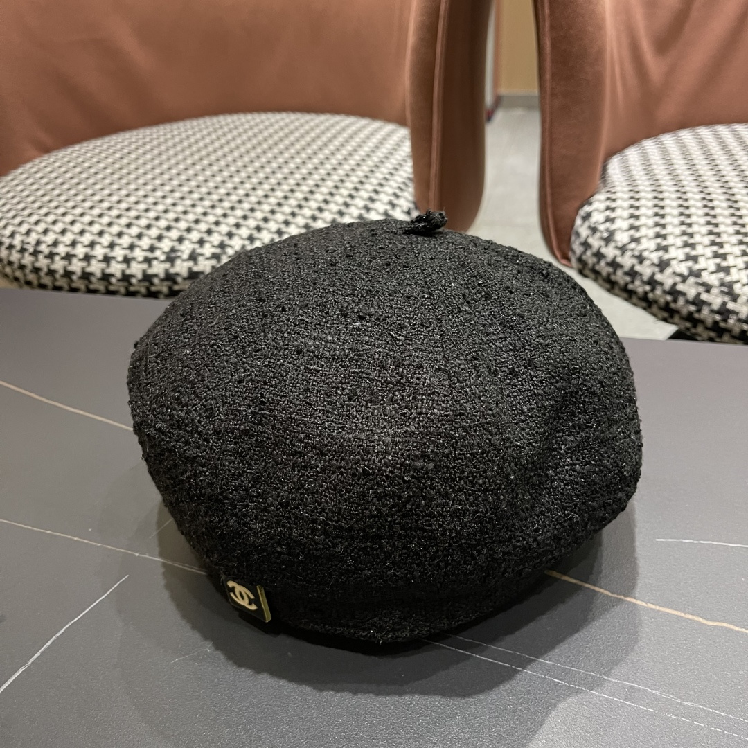  香奈儿秋冬季新款纯色花朵贝雷帽子女时尚百搭气质显脸小蓓蕾帽