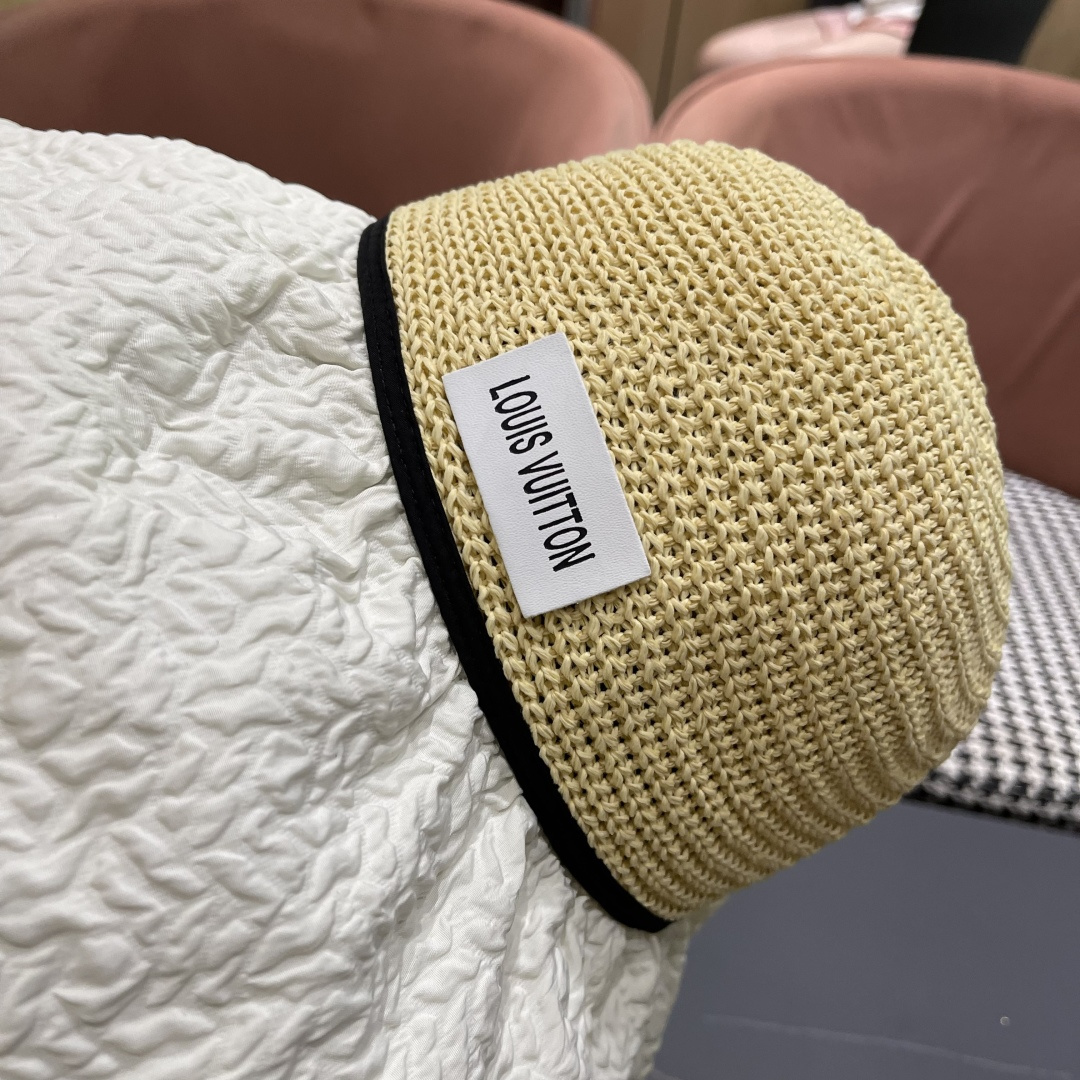  Lv路易威登 夏季出游遮阳防晒帽大檐防紫外线气
质百搭潮太阳帽子女蝴蝶结草帽