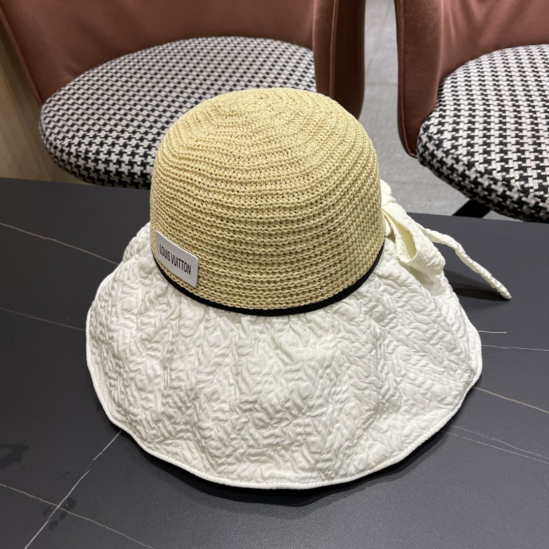  Lv路易威登 夏季出游遮阳防晒帽大檐防紫外线气
质百搭潮太阳帽子女蝴蝶结草帽