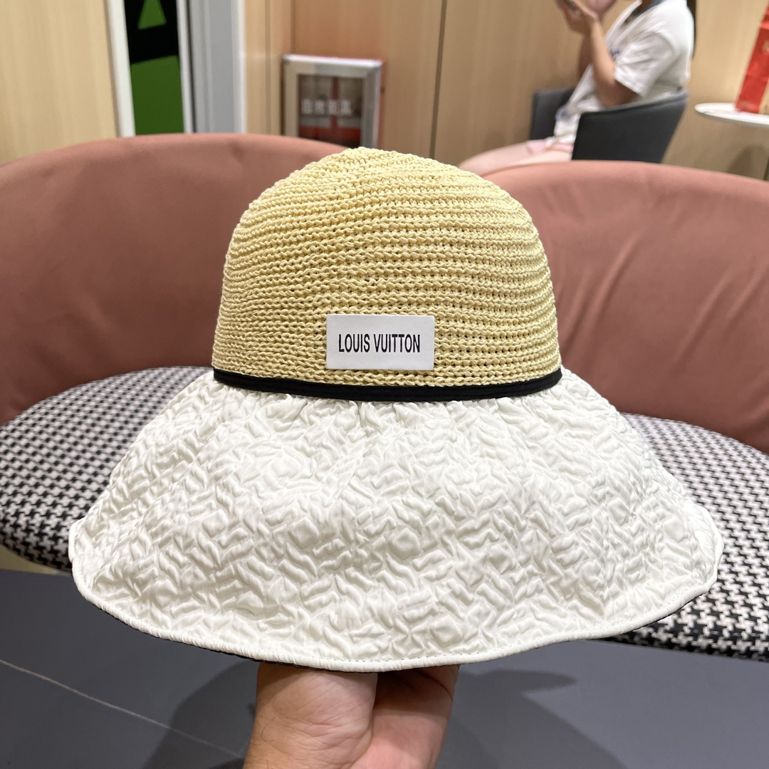  Lv路易威登 夏季出游遮阳防晒帽大檐防紫外线气
质百搭潮太阳帽子女蝴蝶结草帽