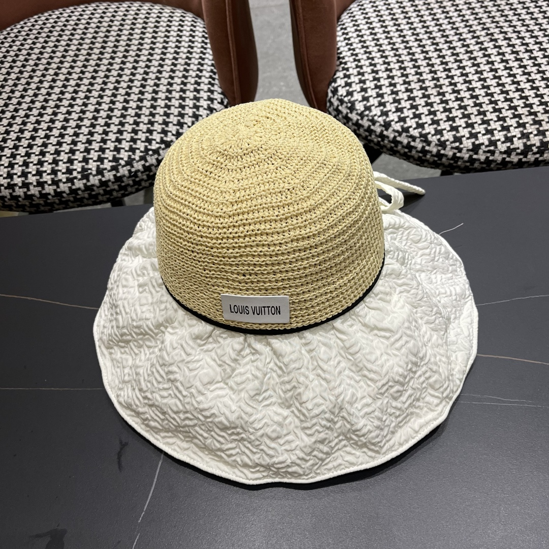  Lv路易威登 夏季出游遮阳防晒帽大檐防紫外线气
质百搭潮太阳帽子女蝴蝶结草帽