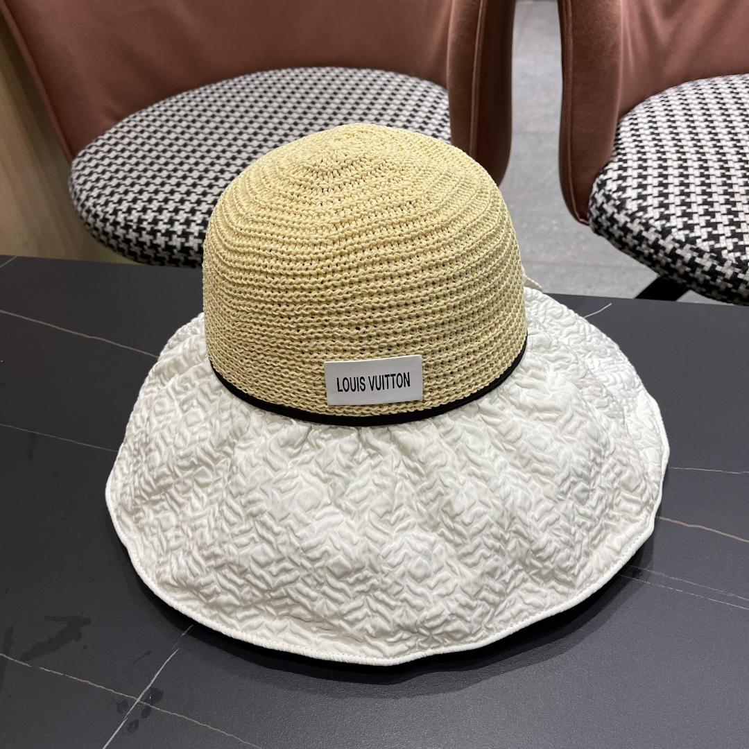  Lv路易威登 夏季出游遮阳防晒帽大檐防紫外线气
质百搭潮太阳帽子女蝴蝶结草帽