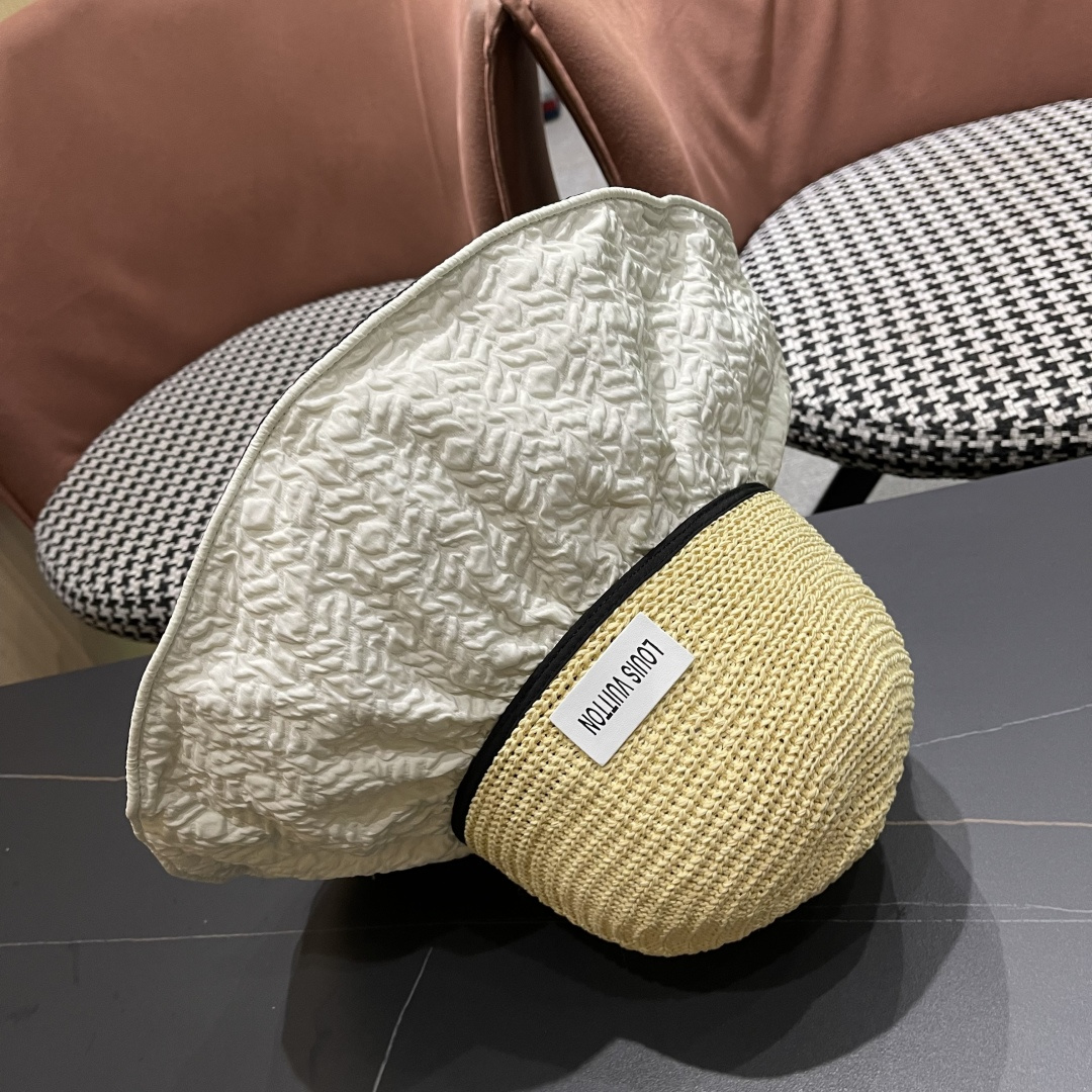  Lv路易威登 夏季出游遮阳防晒帽大檐防紫外线气
质百搭潮太阳帽子女蝴蝶结草帽