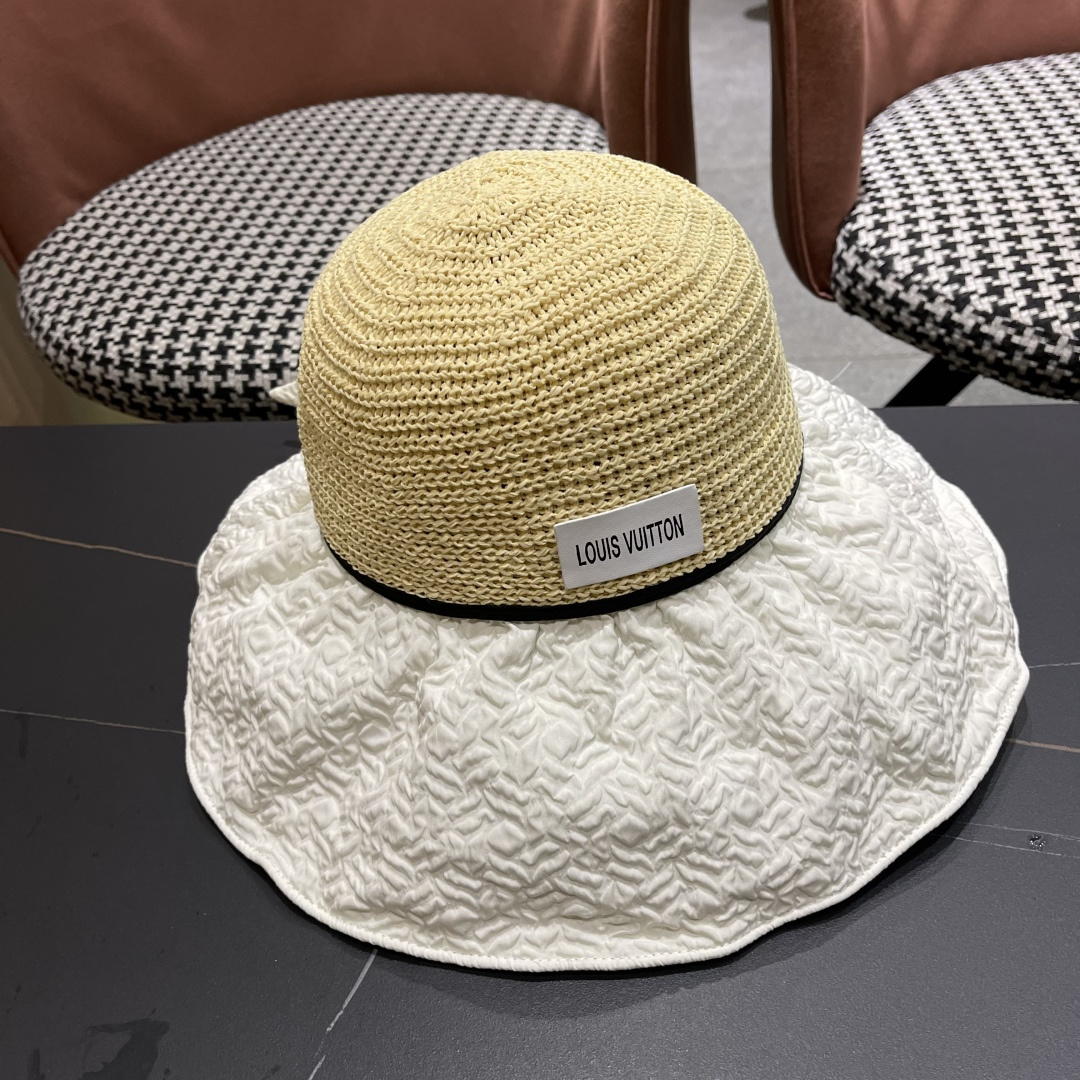  Lv路易威登 夏季出游遮阳防晒帽大檐防紫外线气
质百搭潮太阳帽子女蝴蝶结草帽