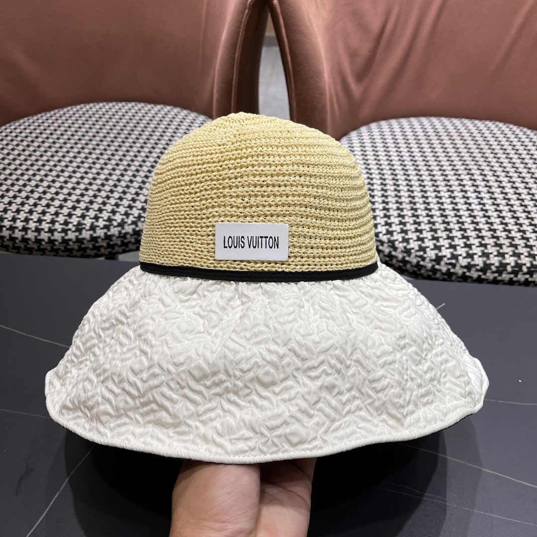  Lv路易威登 夏季出游遮阳防晒帽大檐防紫外线气
质百搭潮太阳帽子女蝴蝶结草帽