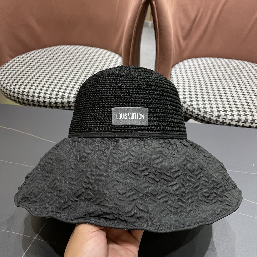  Lv路易威登 夏季出游遮阳防晒帽大檐防紫外线气
质百搭潮太阳帽子女蝴蝶结草帽